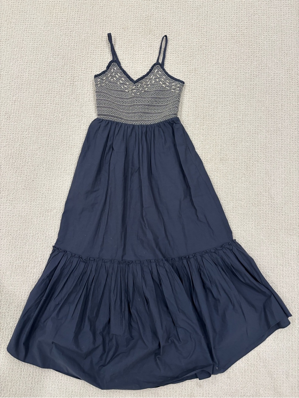 Ramy Brook Navy Crochet-Bodice Maxi Dress in XXS